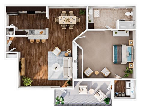 Floor plan for 1 bed, 1 bath, 626 sqft